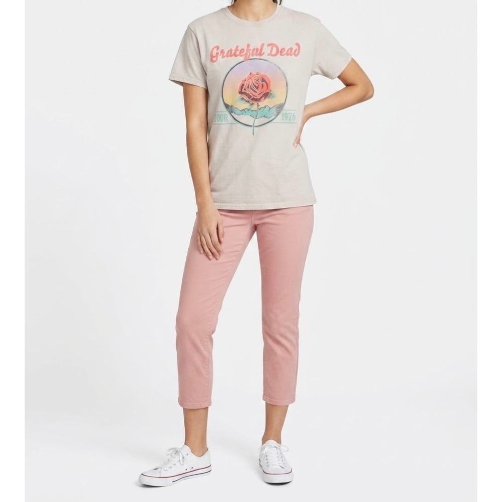 Grateful Dead Tour Womens 1976 Rose Graphic Tee Sand Beige Cotton T-Shirt S/M